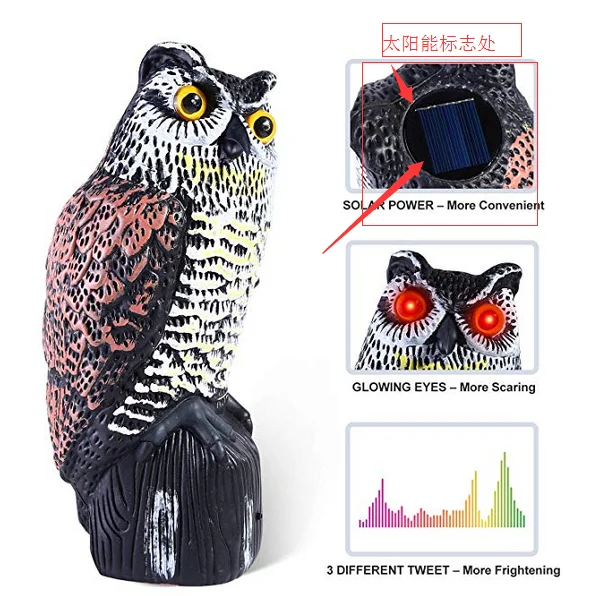 Simulation Solar Power OWL To Scare Birds Scarecrow Fake Horned Owl Decoy Panel Blink Vocal Pest Repellent Ornament Garden Tools | Дом и сад