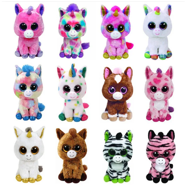 

15CM TY Beanie Boo's Big Eyes Color White Unicorn Series Zebra Goat Plush Doll Collection Toy Boy Girl Christmas Birthday Gift