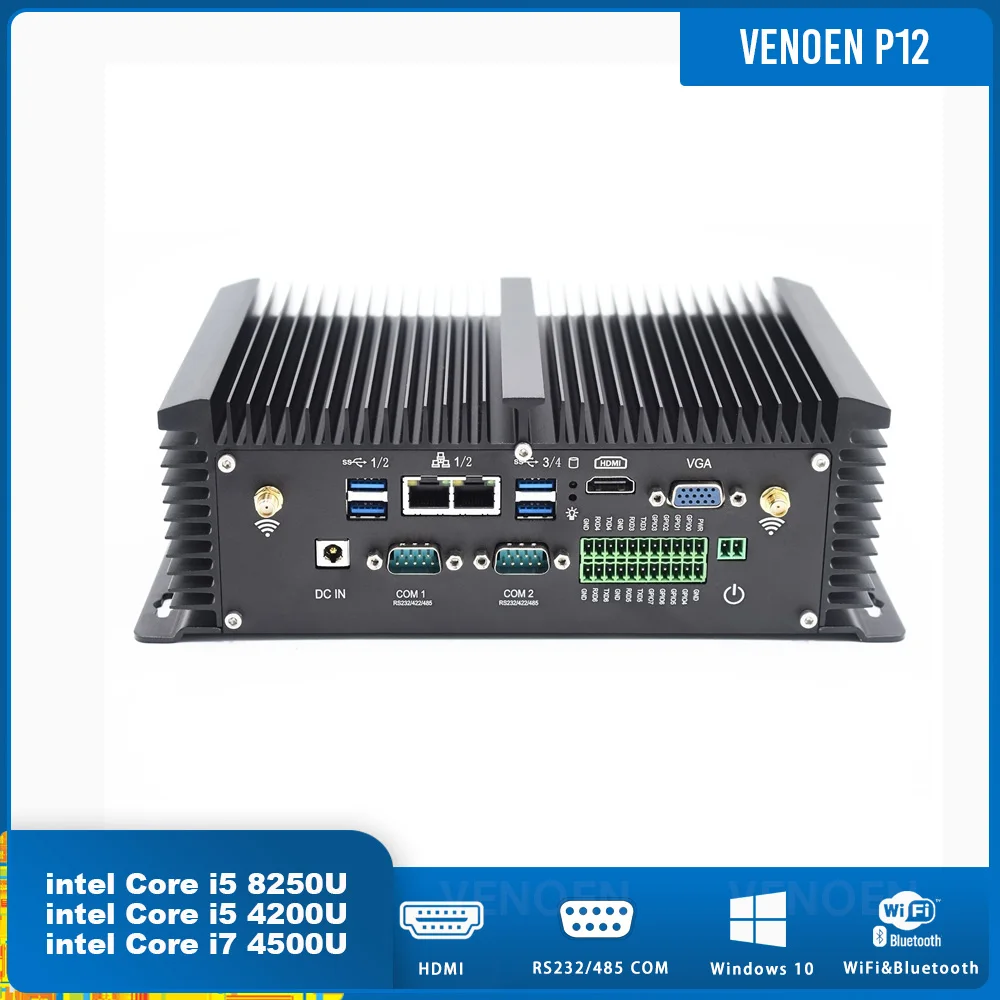 Промышленный мини компьютер Intel Core i5 i7 8250U 7600U 4500U 2 * ddr4 64 Гб SIM карта 8 GPIO порт linux