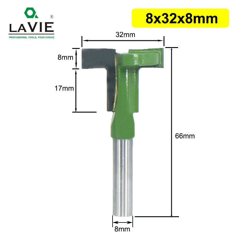 8x32x8mm LAVIE 8 мм хвостовик Т-образный фрезерный станок бит фрезерование прямой край Долбление Фрезерный резак режущая ручка для дерева по дереву MC02090 - Длина режущей кромки: 8x32x8mm