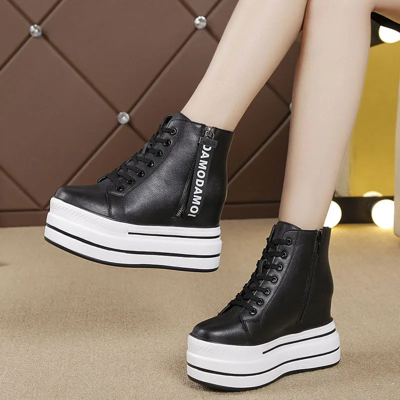 

2021 Autumn New Style Women Casual Shoes Platform Sneakers PU Leather Shoes Woman High Top Ankle Boots Tenis Feminino