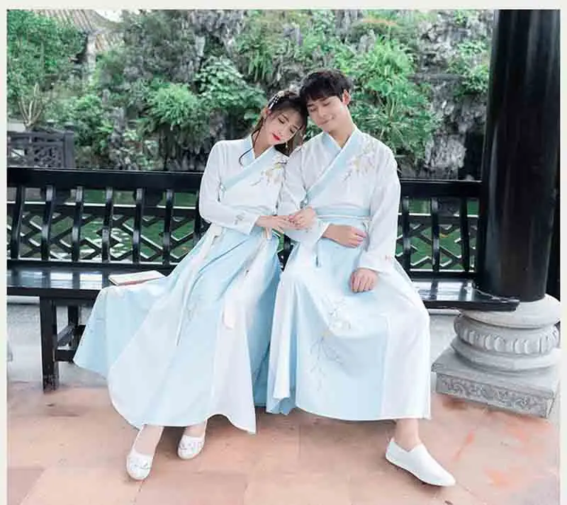

Men Women Hanfu Ancient Chinese Vintage Blue Navy Hanfu Sets Couples Halloween Cosplay Costume Outfit For Men&Women Plus Size