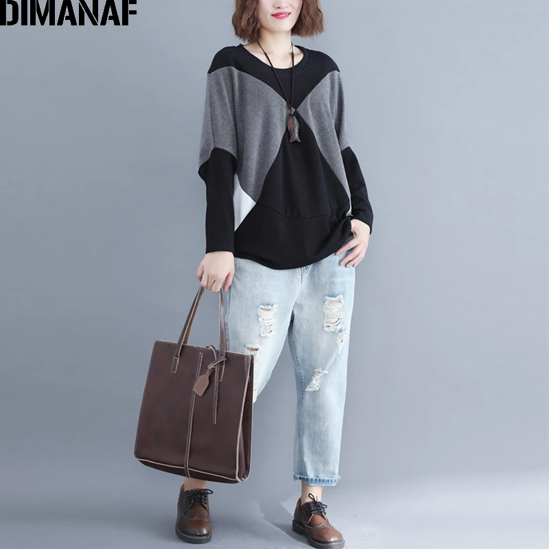 Женская блуза с рукавом летучая мышь DIMANAF базовая Туника оверсайз в стиле пэчворк