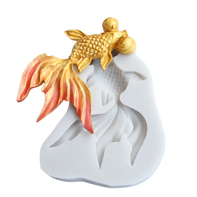 3D золотая рыбка помадка торт плесень силиконовая форма для сахарной пасты цветок