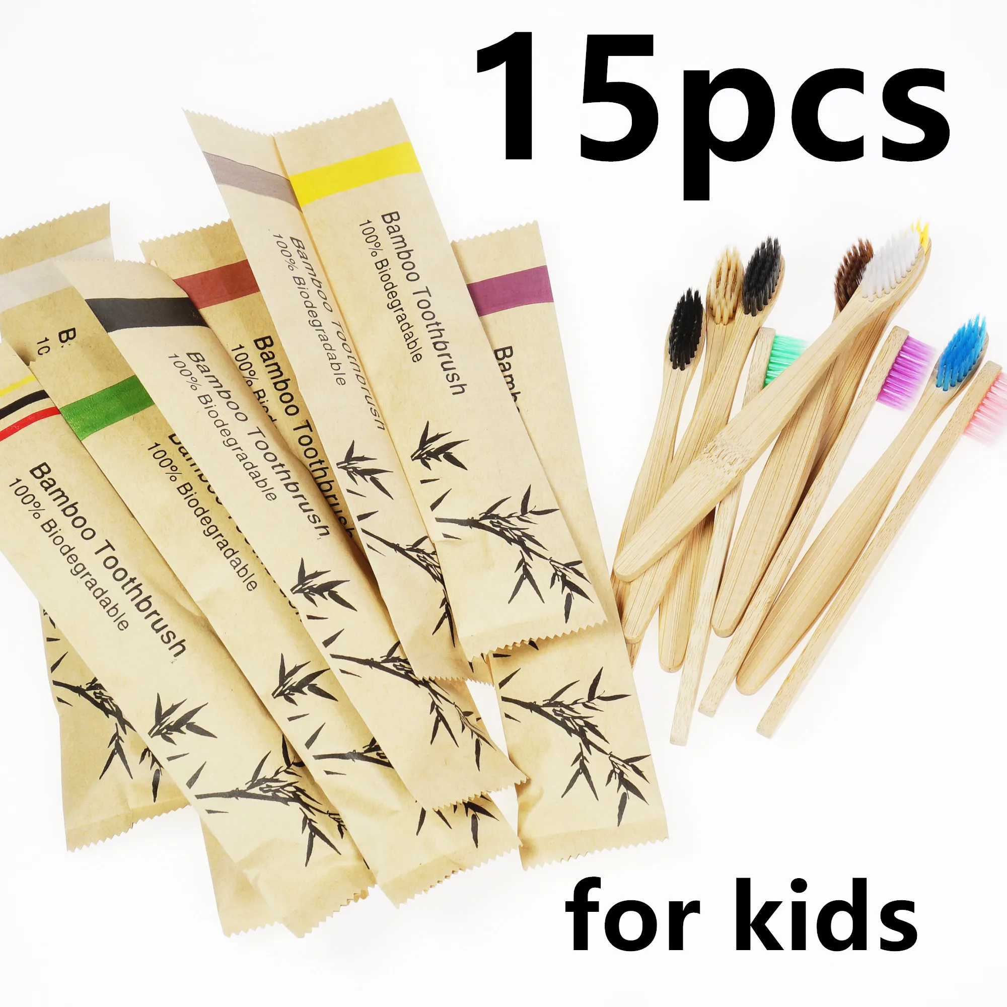 15pcs Children's Colorful Toothbrush Natural Bamboo Tooth Brush Set Soft Medium Bristle Teeth Care Eco Bamboo Toothbrushes Denta