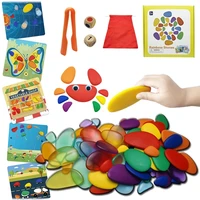 montessori rainbow transparent pebbles jenga educational toys plastic transparent rainbow pebbles stacking game educational toys