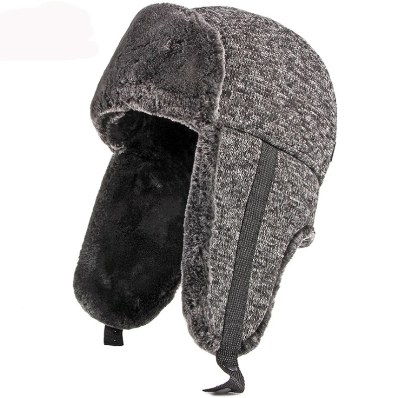 

HT2846 Autumn Winter Hat Thick Warm Earflap Trapper Cap Men Bomber Hat Fleece Lined Windproof Ski Russian Cap Male Russian Hat