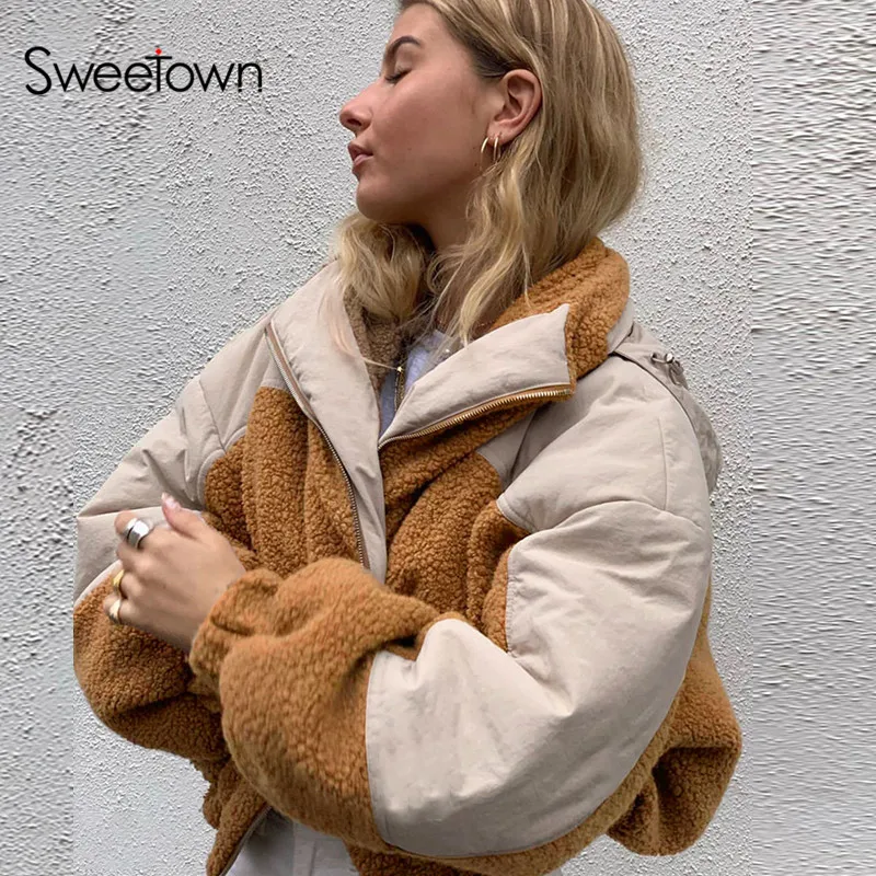 Женская теплая куртка пуховик Sweetown парка с меховой отделкой на капюшоне зимняя