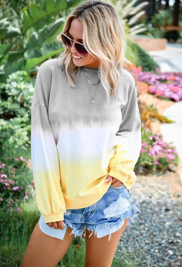 LZEQuella Women Autumn Winter Gradient Color Print Hoodies Sweatshirt Casual O Neck Long Sleeve Pullovers Female Tracksuit Top