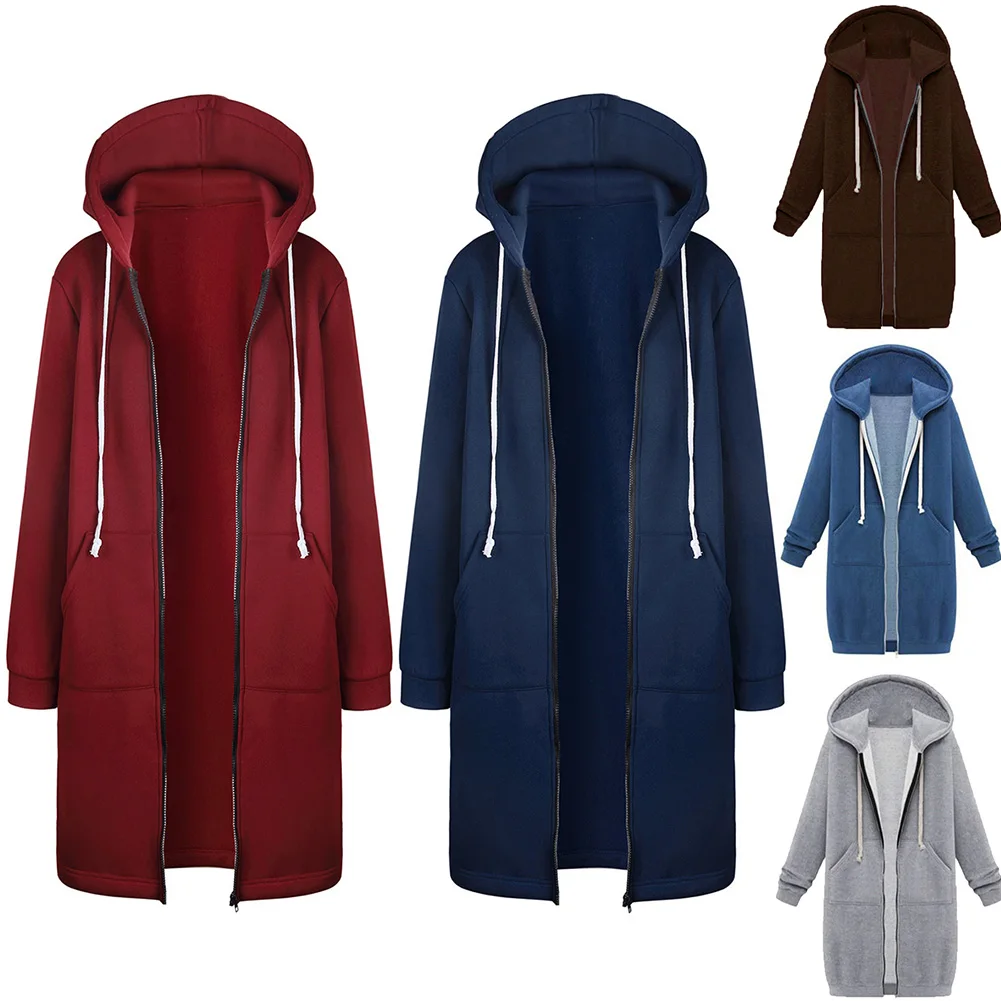 Шикарная Женская однотонная Повседневная Толстовка с капюшоном и длинным