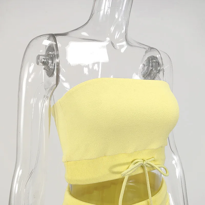 

Two Piece Set Women Loungewear Tube Tops and Jogging Shorts Set Drawstring 2 Pieces High Waist Biker Shorts Set Club Outfit