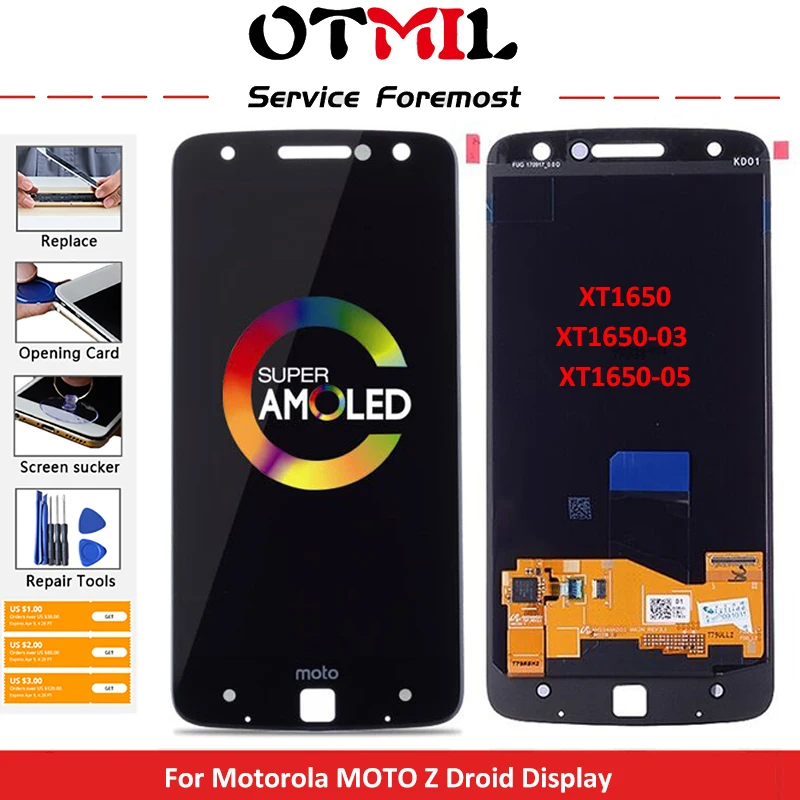 5 "ЖК-дисплей для Motorola MOTO Z Droid XT1650 XT1650-03 ЖК-сенсорный экран дигитайзер ЖК-дисплей