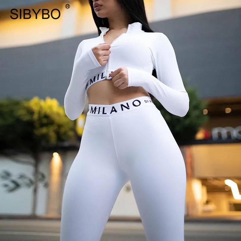 Sibybo/Осенняя Спортивная одежда на молнии с буквенным принтом Комплект из двух