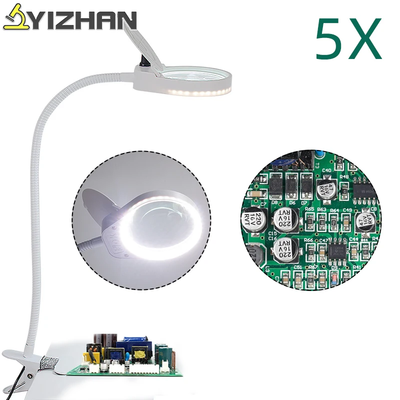 Увеличительное стекло с зажимом светодиодный настольный светильник для чтения 5x