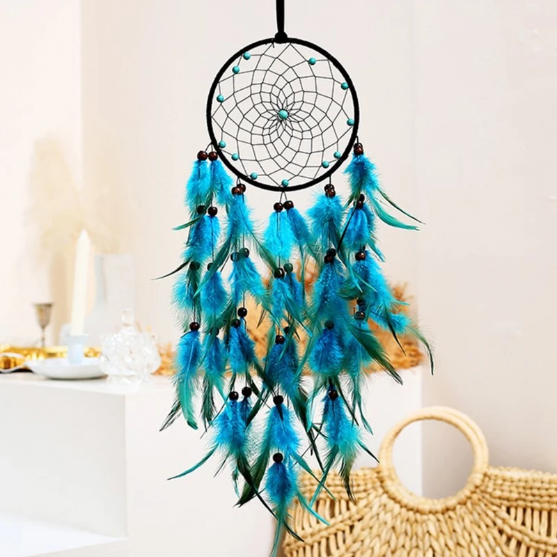 

Blue Feather Dream Catcher with LED Lights Handmade Wall Hanging Pendant Decor