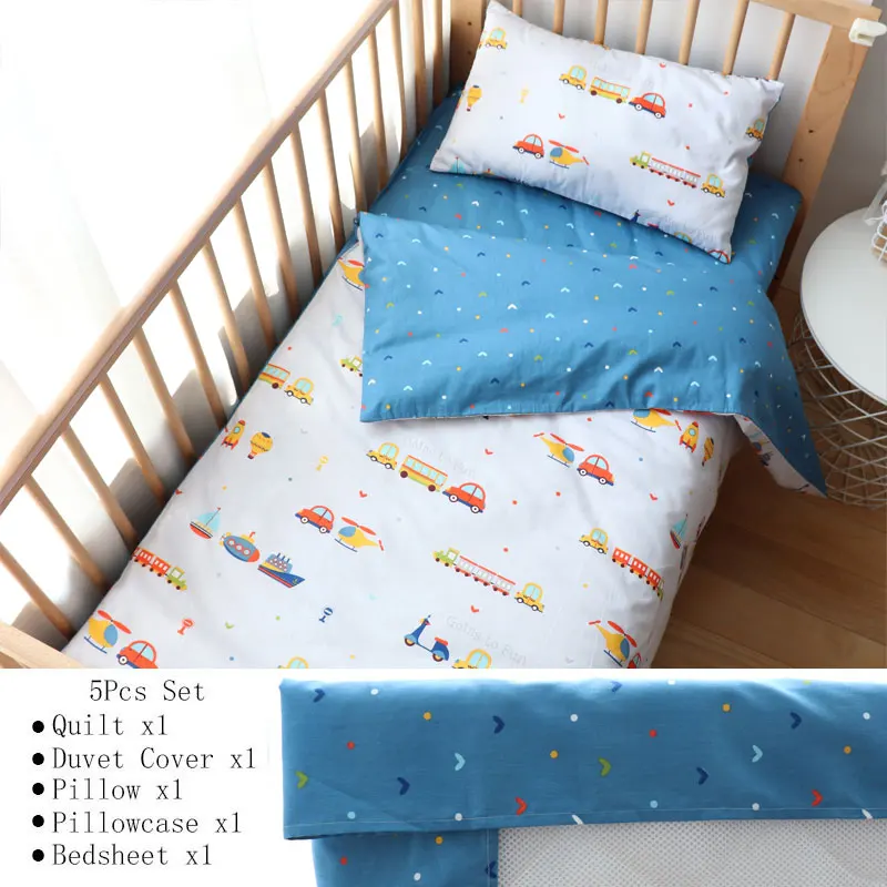 Baby Bedding Set For Boy Girl Nordic Cotton Baby Bed Linen For Newborns Kids Crib Bedding With Bumper Cot Kit Allow Custom Size - Цвет: Traffic 5Pcs Flat