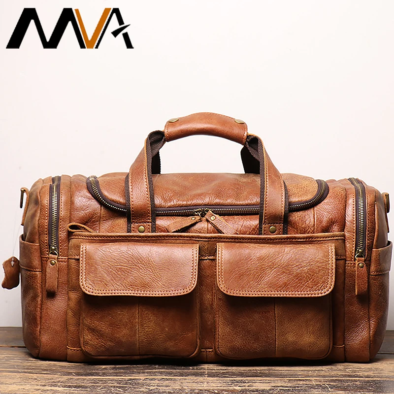 

MVA Carry On Garment Bags For Travel Waterproof Weekender Overnight Bag Mens Large Leather Duffel Bag with Shoe Compartment New