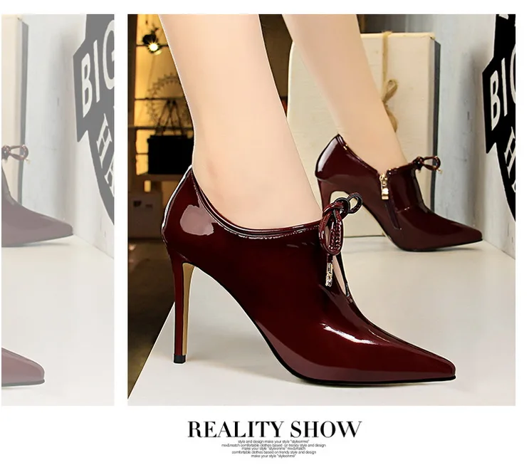 Женские ботильоны; зимние сапоги; zapatos de mujer; зимние сапоги; сапоги на высоком каблуке; пикантные лакированные туфли для ночного клуба с острым носком