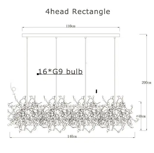 4head rectangle Terzani Argent люстра освещение ручной работы из нержавеющей стали люстра с листьями лампа Вилла чулок освещение/подвесные светильники - Цвет абажура: 4head rectangle