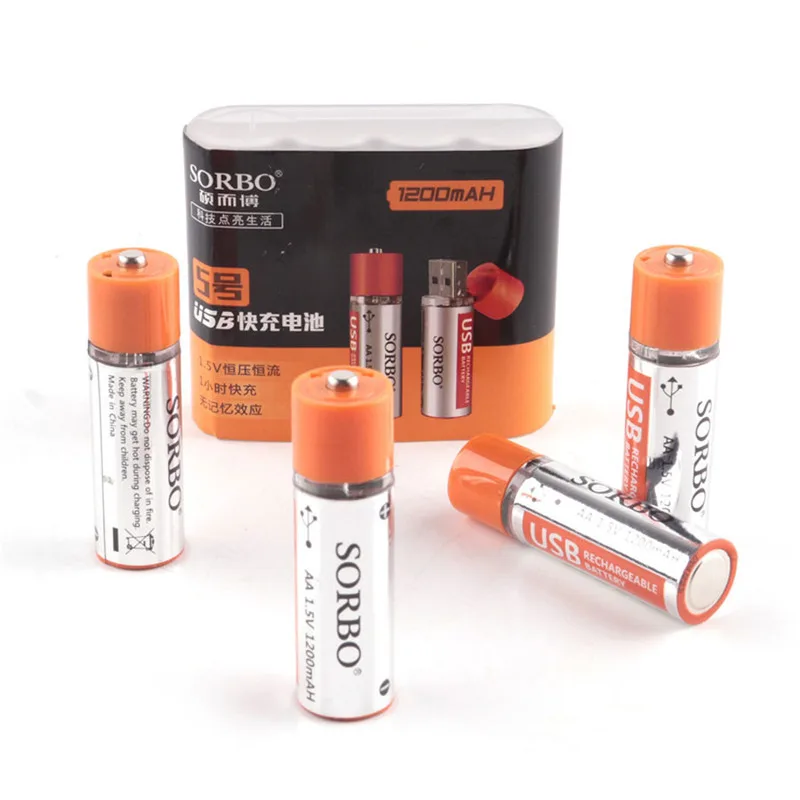 Оригинальная Аккумуляторная Батарея Sorbo 4 шт. USB AA 1 5 в 1200 мАч быстрая зарядка Li-po