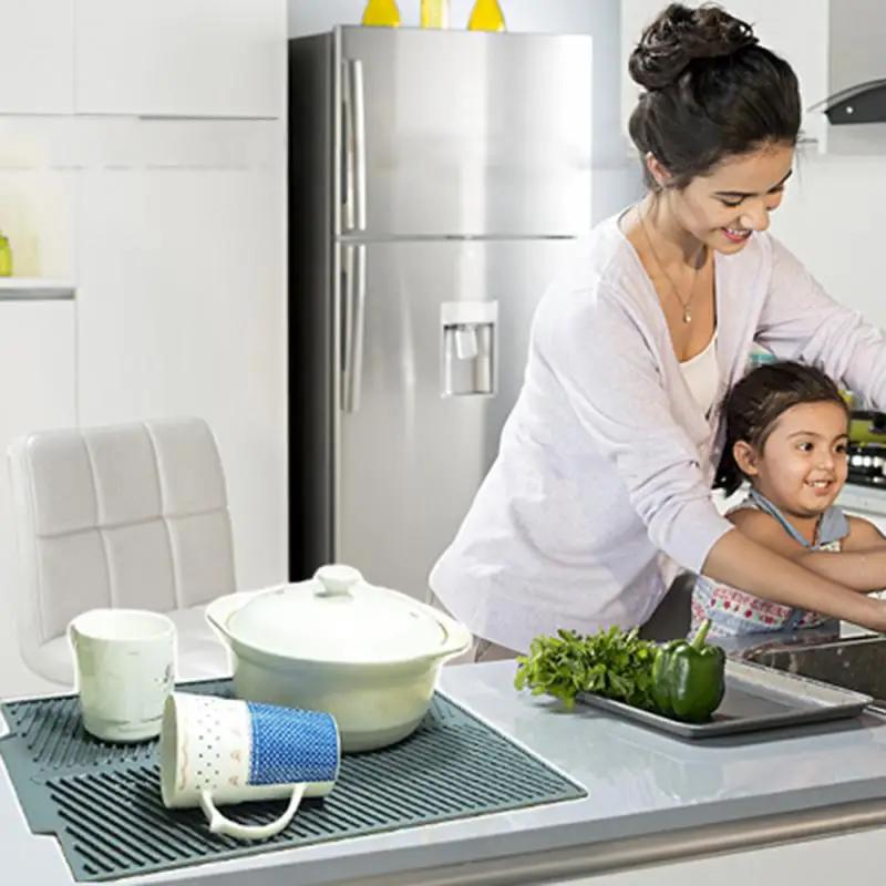 

Silicone Drying Mat Folding Non-Slip Heat Resistant Table Dish Drainer Table Tray Dish Drying Mat Kitchen Decoration Pad Cocina