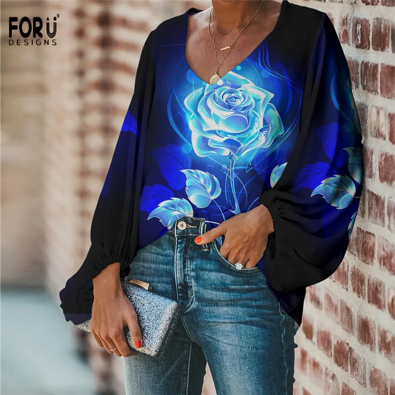 FORUDESIGNS/плюс одежда для женщин сексуальный v образный вырез цветочный дизайн 3D