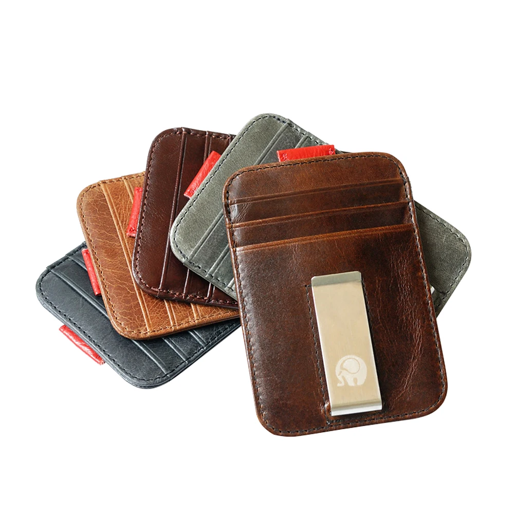 Мужской кошелек из натуральной кожи с зажимами для денег RFID Блокировка тонкий