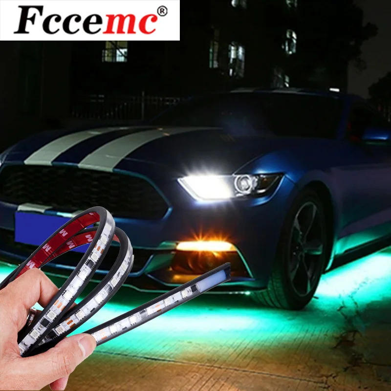 

Car Underglow Light Flexible Strip LED Underbody Lights APP Control Car Neon Light RGB Flowing Color Decorative Atmosphere Lamp