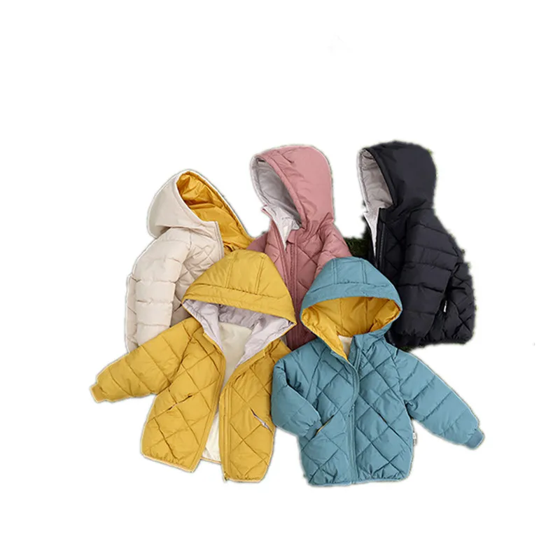 

2020 Winter Solid Wadded Jacket New Children Heavy Hoodie Zipper Jacket Boys And Girls Clothes