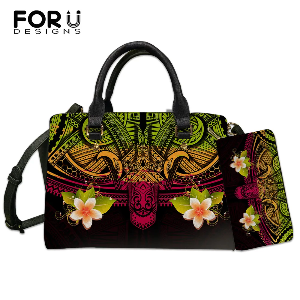 

FORUDESIGNS Women Handbags Luxury Pu Hand Bag Polynesian Tribe Shoulder Bags Plumeria Print Women Crossbody Messenger Sac A Main