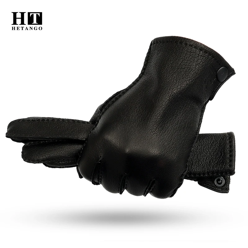 Новые зимние перчатки из оленьей кожи для мужчин с подкладкой из шерсти в стиле с застежкой-кнопкой, стойкие к износу и сохраняющие тепло, сшитые вручную.