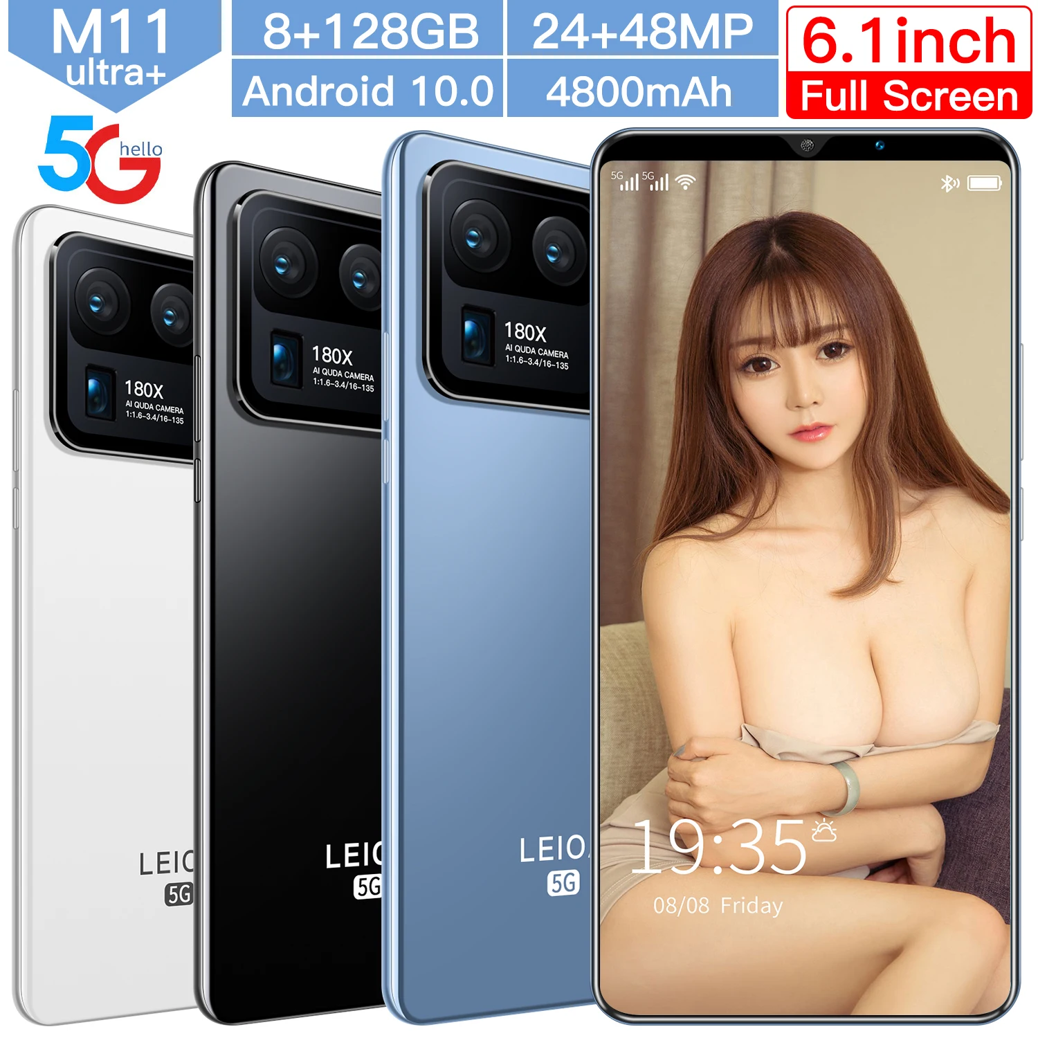 

Global Version Xiao M11 Ultra 6.1 Inch Smartphone 8+128GB 24+48MP Android 10.0 4800mAh HD Camera Unlocked Google 5G Mobilephone