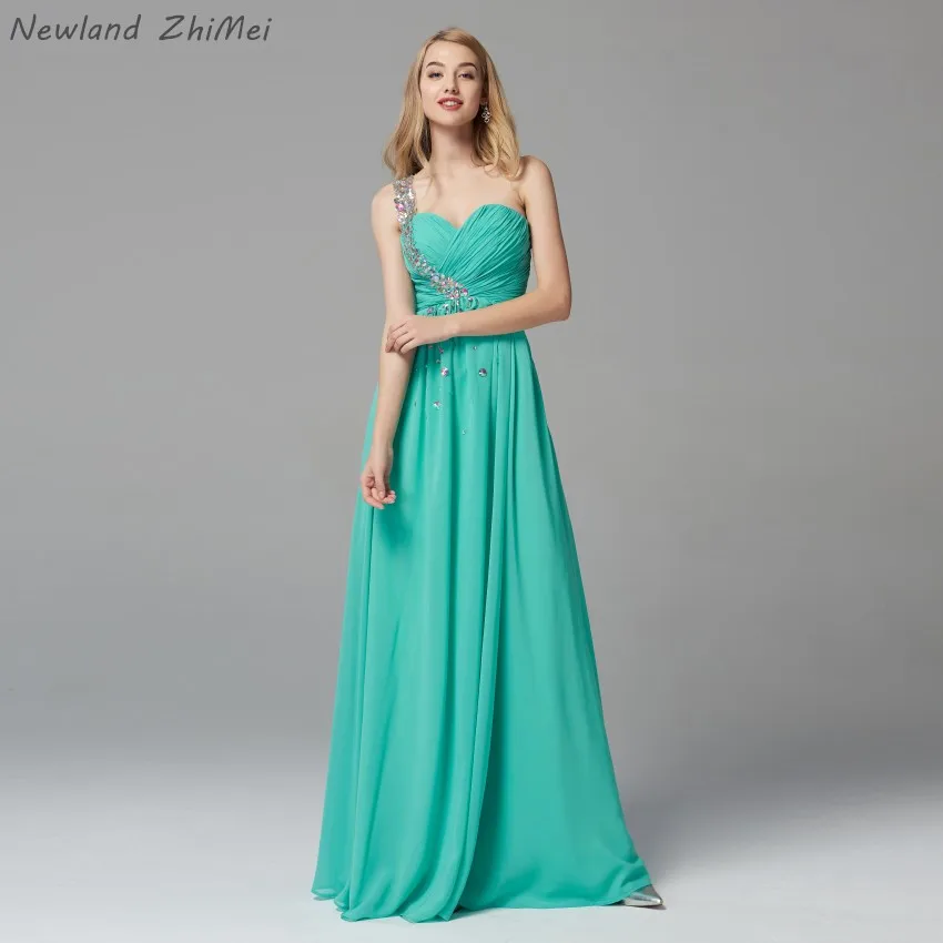 Винтажное зеленое платье для выпускного вечера на одно плечо милый Длинный