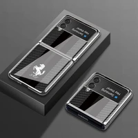 luxury tempered glass carbon fiber texture metal plated case for samsung galaxy z flip3 5g for galaxy z flip 3 cover casing