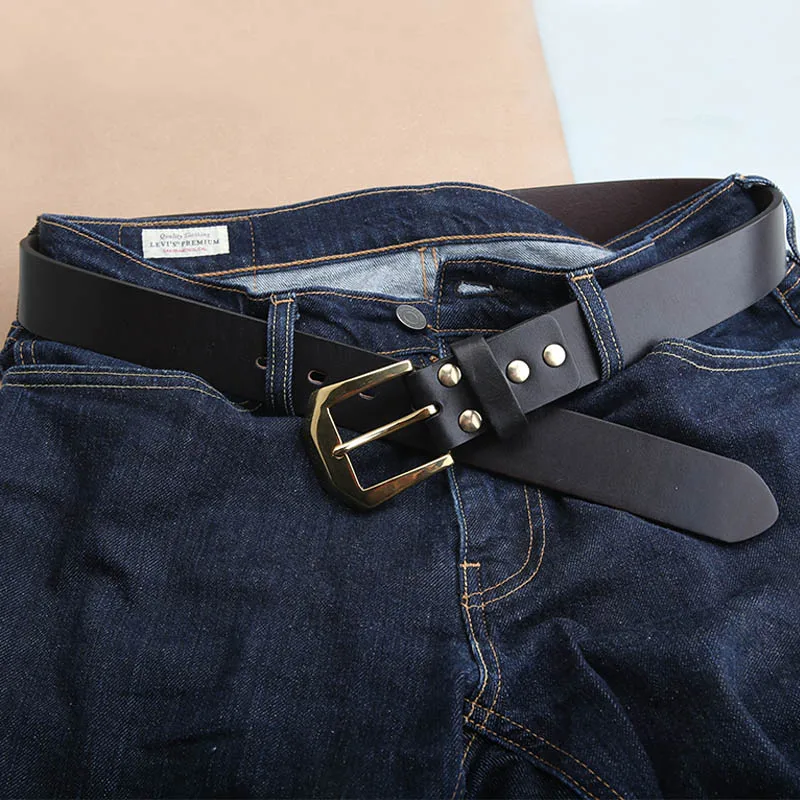 

Pure copper men's leather belt leather belt top layer leather belt men's casual belt pin buckle belt