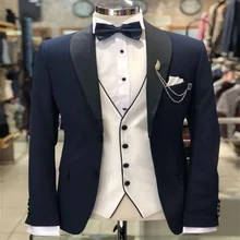 2021 nova marinha azul terno masculino xale lapela moda noivo casamento smoking dança festa 3 peças conjunto (casaco + calças + colete gravata borboleta) (3)