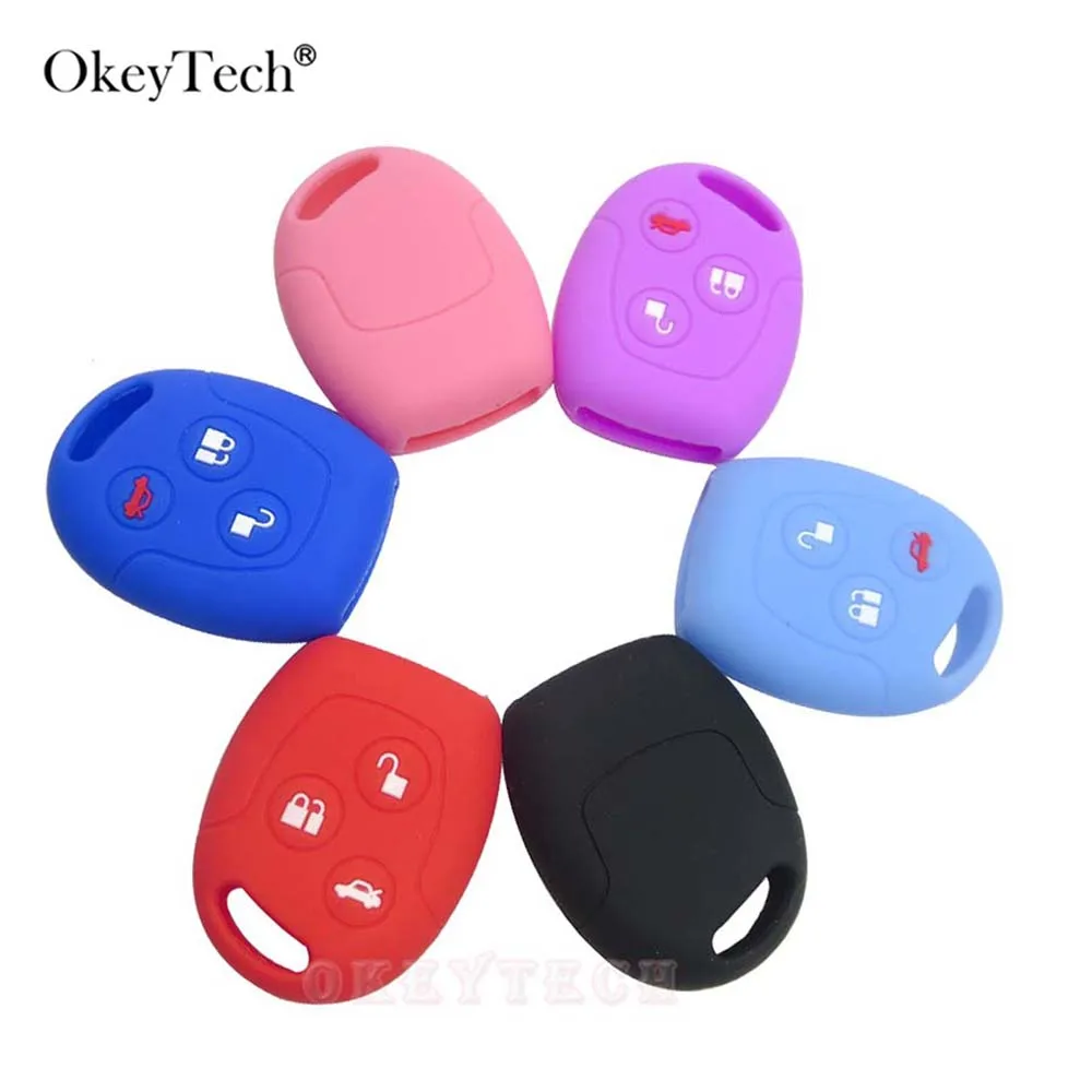

Okeytech 3Button Remote Silicone Car Fob Key Case Cover For Ford Focus Mondeo Festiva Fusion Suit Fiesta KA MK4 Holder Protector