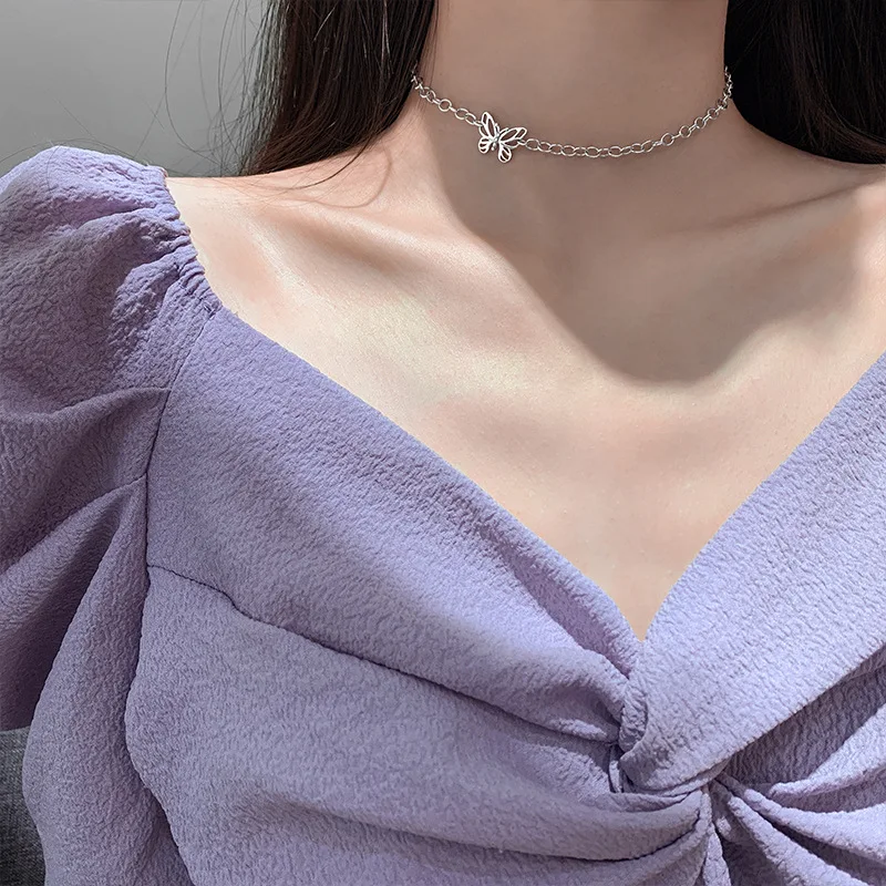 

925 Sterling Silver Vintage Hollow Butterfly Choker Necklace For Women Best Punk Party Jewelry Gifts Wholesale S-N697