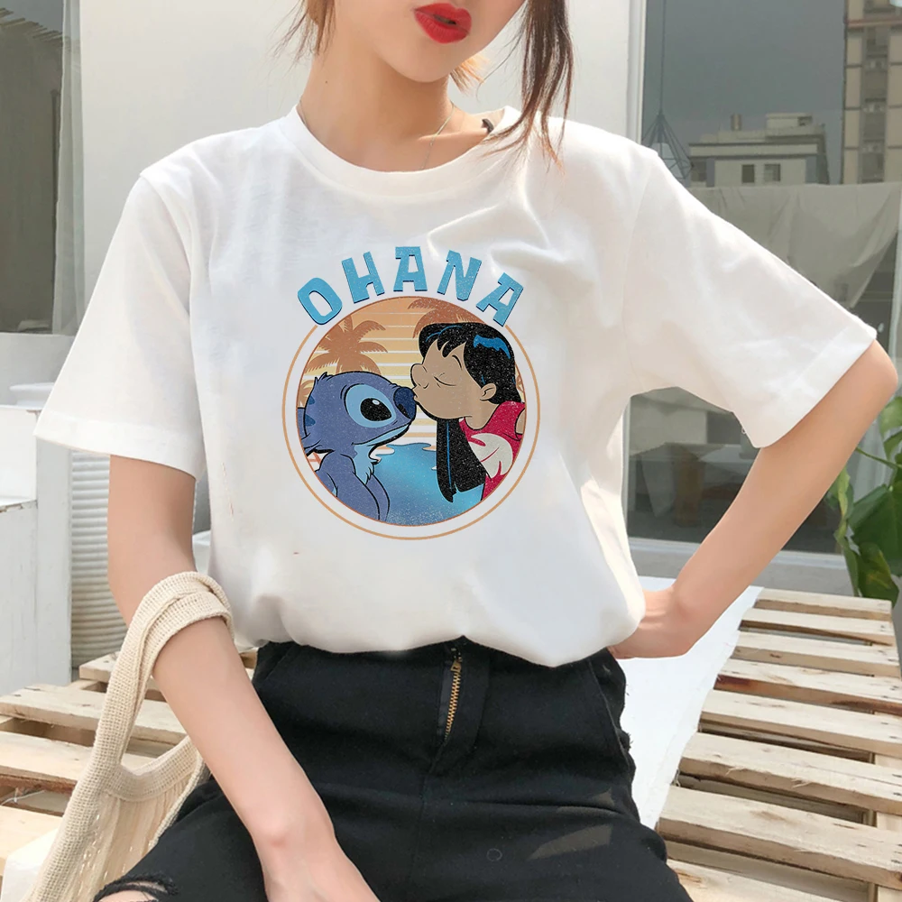 

Lilo and Stitch Ohana T-shirt Cartoon Harajuku Korean Style Women T Shirt Disney Top Ulzzang Fashion Edgy Shirt Streetwear 2022