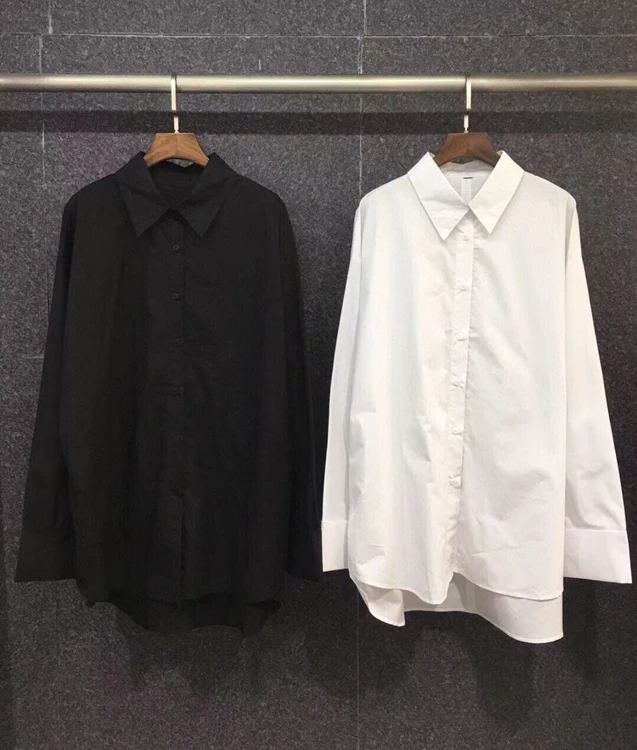 

Женская универсальная Свободная рубашка, однотонный топ с отложным воротником и длинными рукавами, с разрезом сзади, 2021, 1013