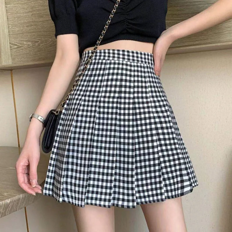 

Skirt 2021 spring/summer new high-waisted retro plaid slim 100 pleated skirt women A-line buttocks skirt mini skirt