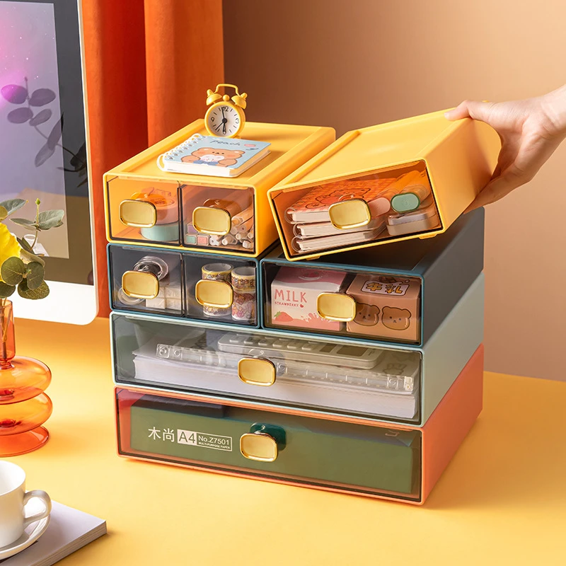 

Desk Drawer Plastic Storage Box Container Stationery Placing Shelf Storage Cabinet Cosmetic Sundries Organizer for Small Things