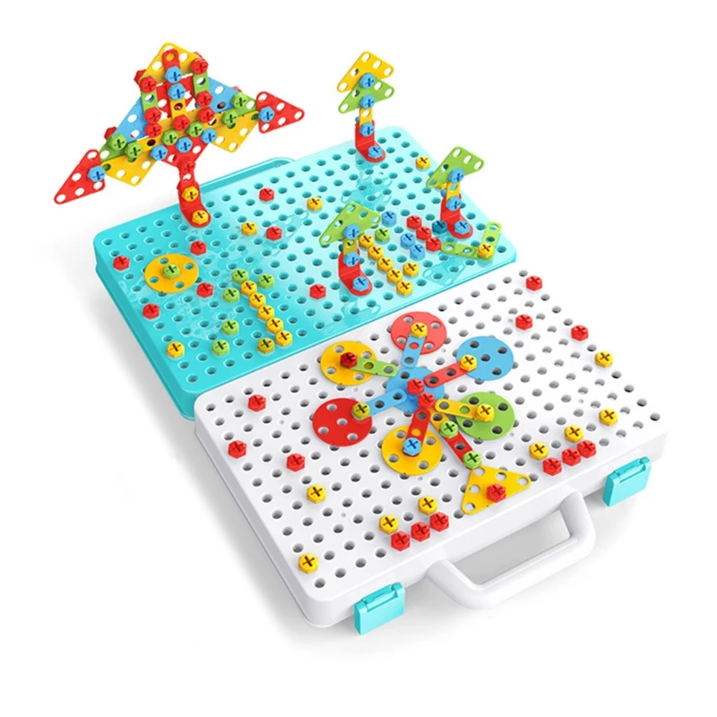 

50LE 1Set Montessori Electric Drill Puzzle Construction Tool Toy Double-side 3D Puzzle Jigsaw Sensory Stacking Block Toolbox