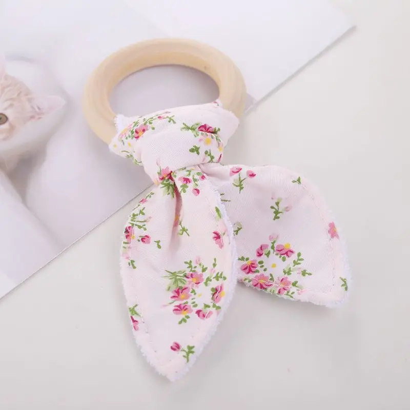 

Handmade Wooden Natural Baby Teething Ring Chewie Teether Bunny Sensory Toy Gift