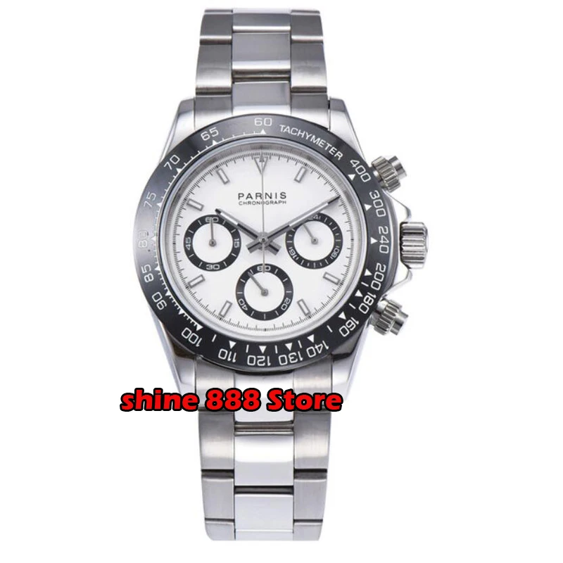 

new arrive 39mm PARNIS white dial quartz mens watch solid case full Chronograph
