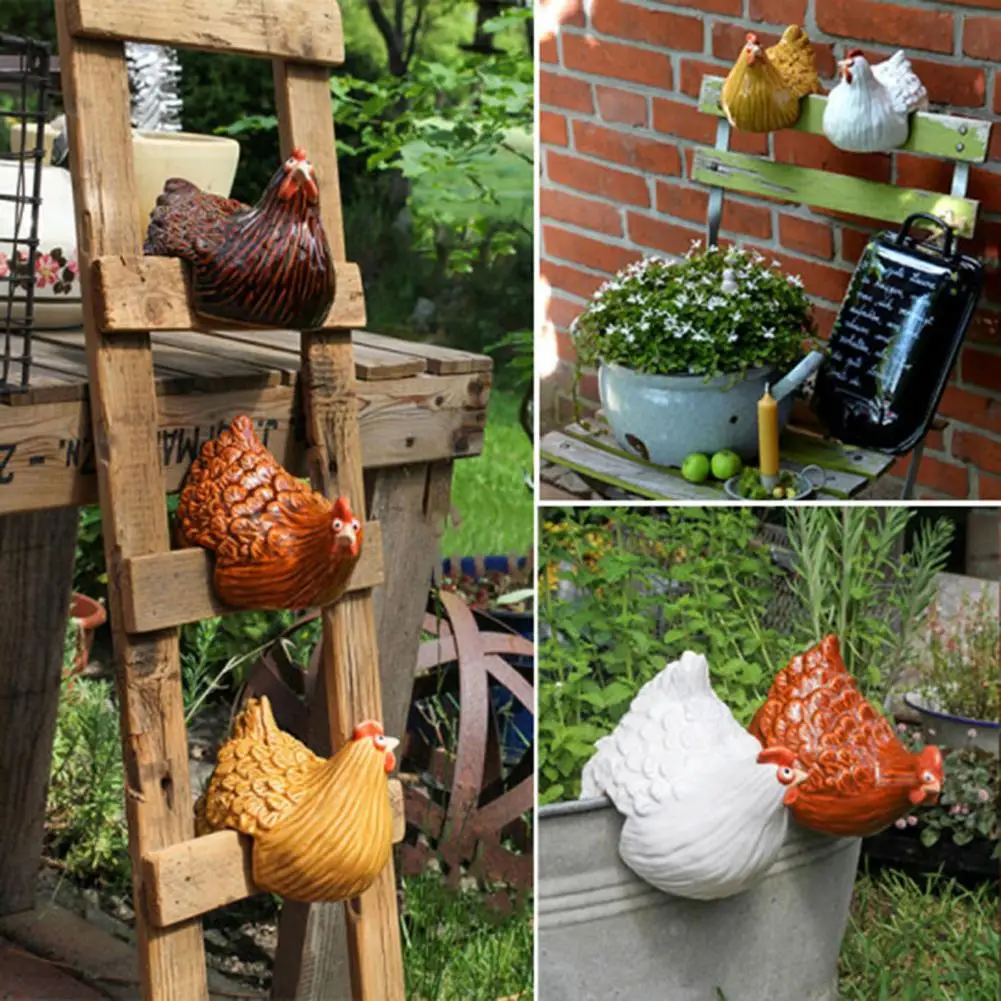 

Animal Ornaments Chicken Shape Multi-color Exquisite Workmanship Resin Chicken Garden Decorations for Farm
