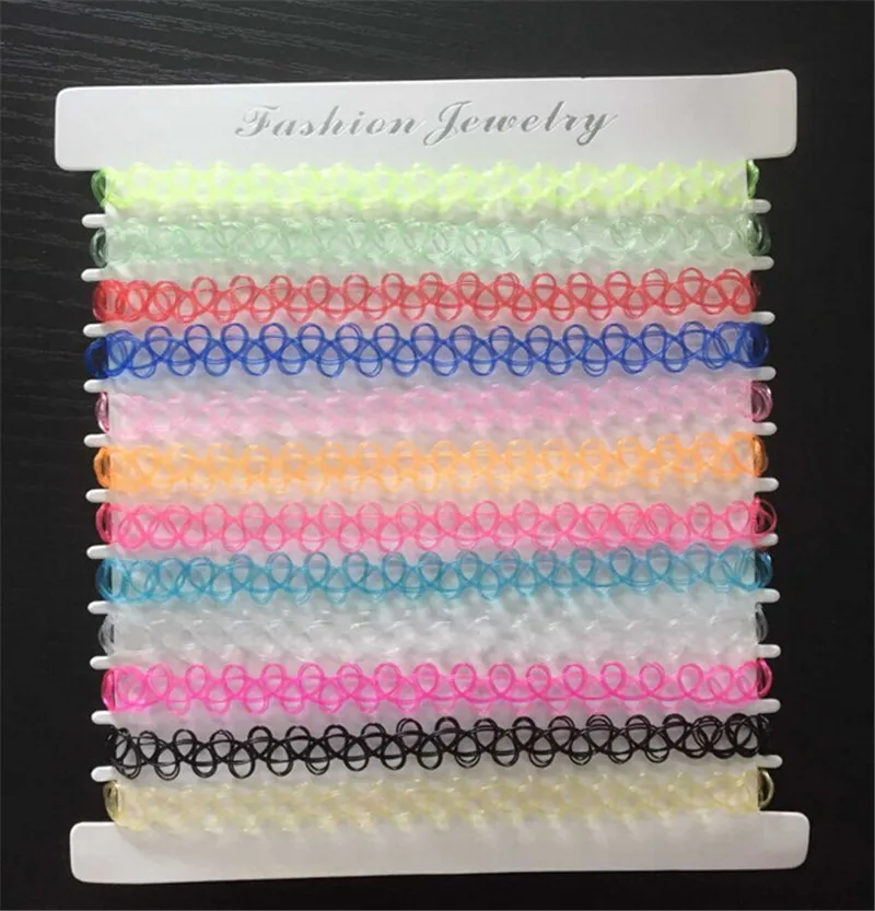 

SexeMara 12PCS Hot Sell Vintage Hippy Stretch Tattoo Choker Necklace Elastic Chocker Necklace Fishing Line Tattoo Necklace