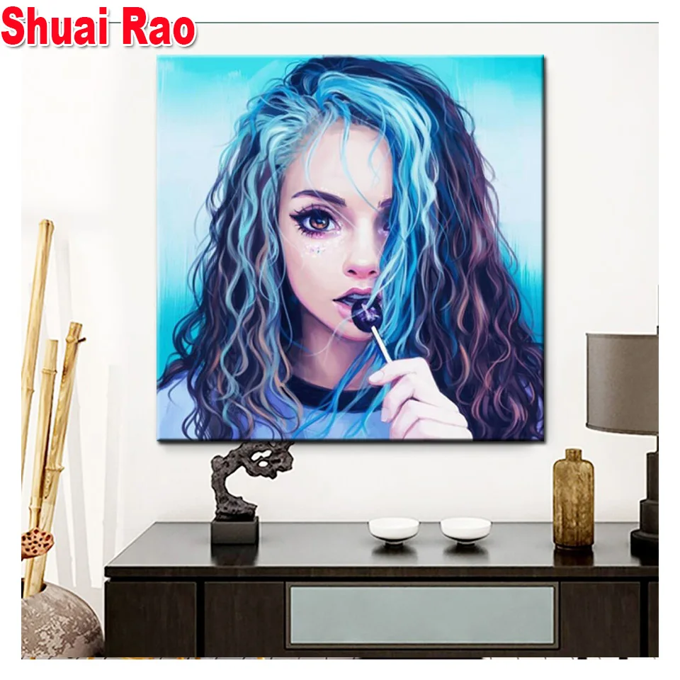 

Needlework 5D Diy Diamond Painting Cross Stitch Girl with Lollipop Diamond Embroidery Full Drill Diamond Mosaic Picture home art
