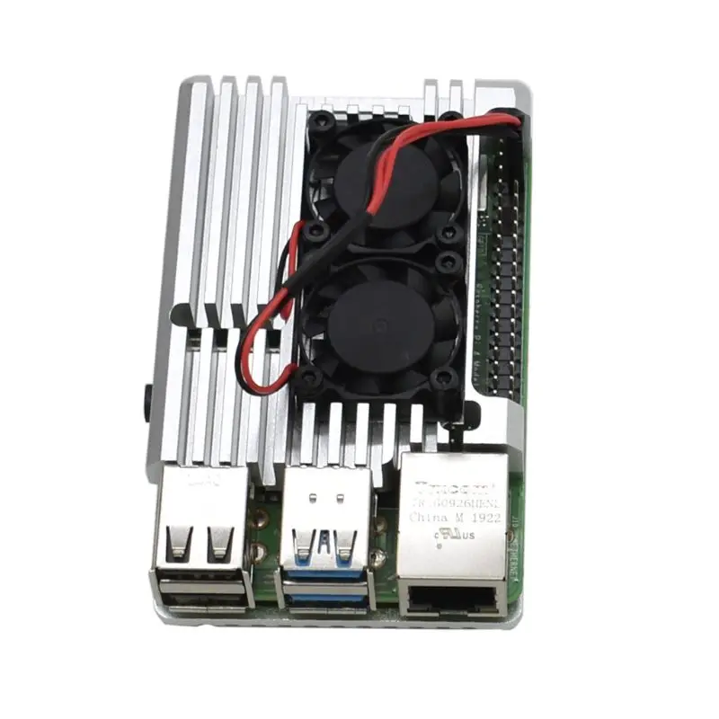 

27RA Aluminum Enclosure Case Silver Metal Shell with Cooling Fan for Raspberry Pi 4B
