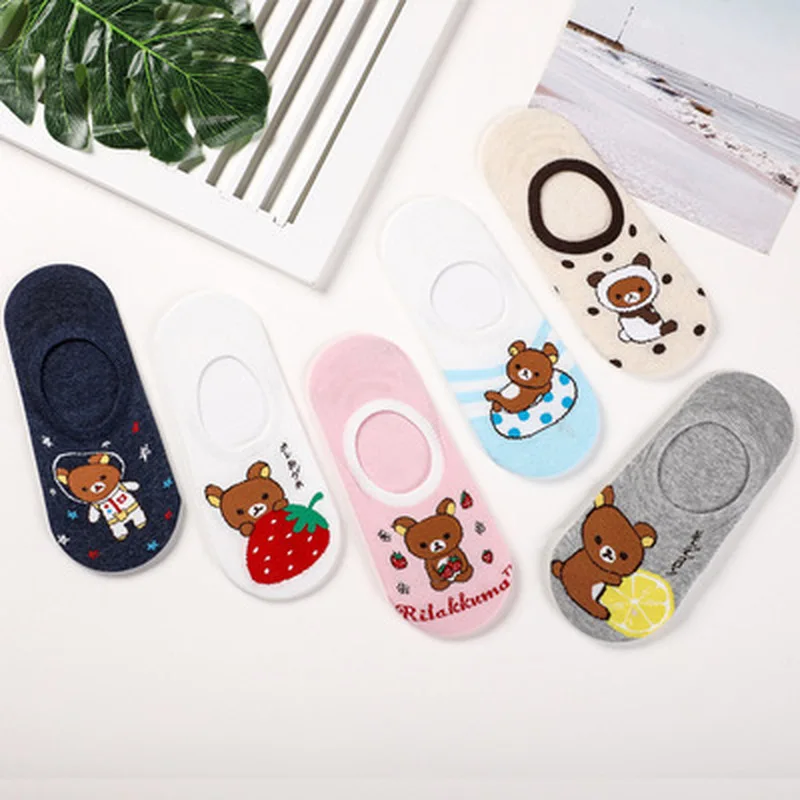 Носки с мультипликационным принтом Rilakkuma Kiiroitori, милые забавные носки, новинка, персонализированные женские хлопковые носки, calcetines mujer divertido